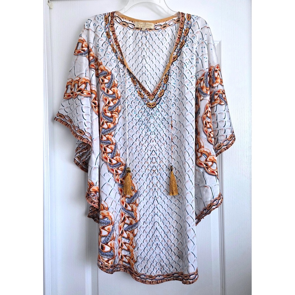 True Colours La Moda Kaftan Tunic Poncho Snakeskin Chain Embellished One Size